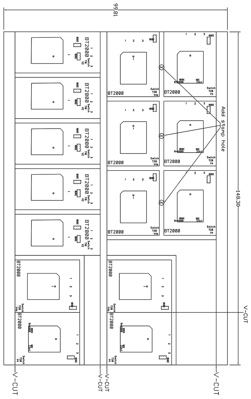 PCB Panelization with V-Cut Lines and Stamp Holes